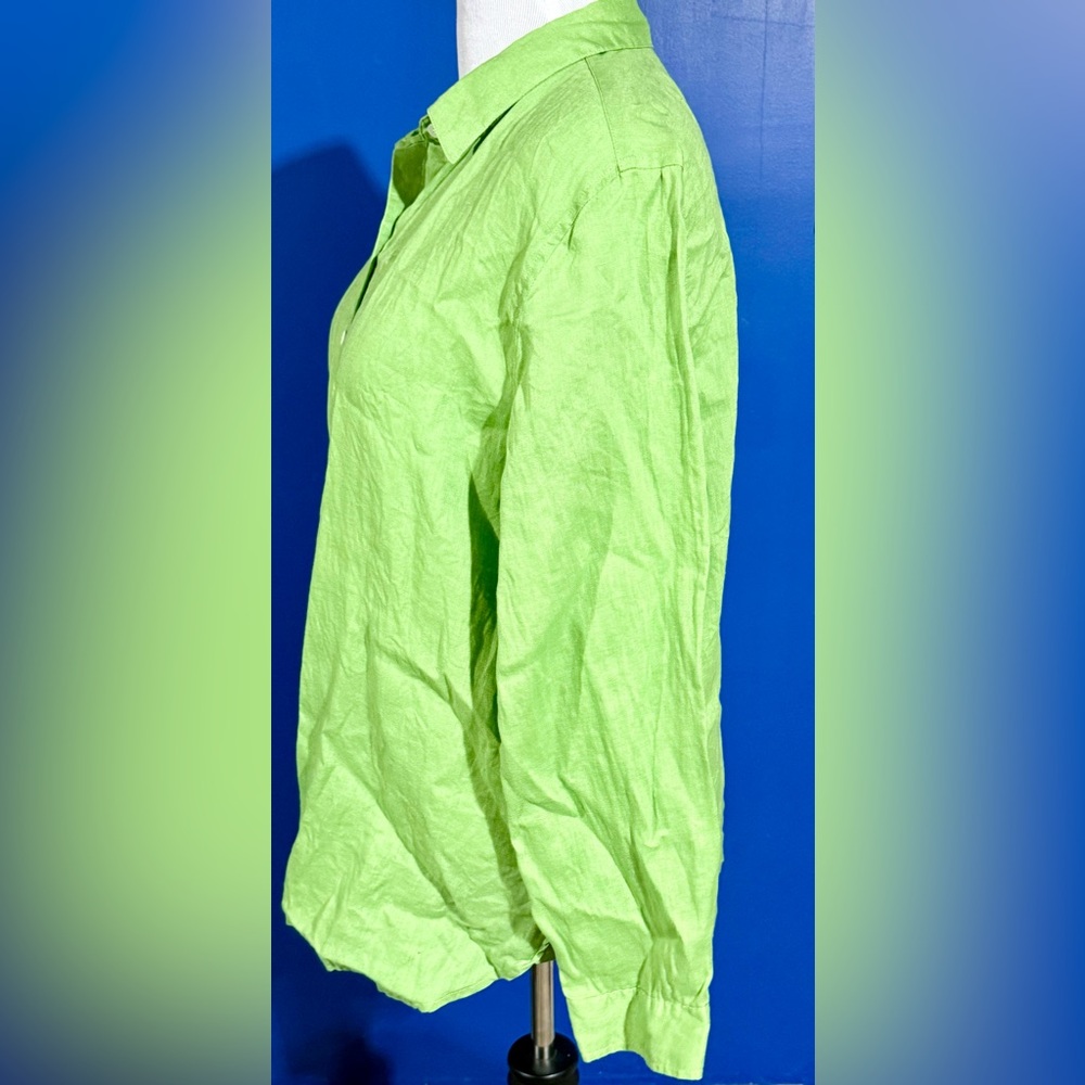 J. Jill Lime Green Button-Down 100% Linen Shirt Size-XL - Picture 7 of 10